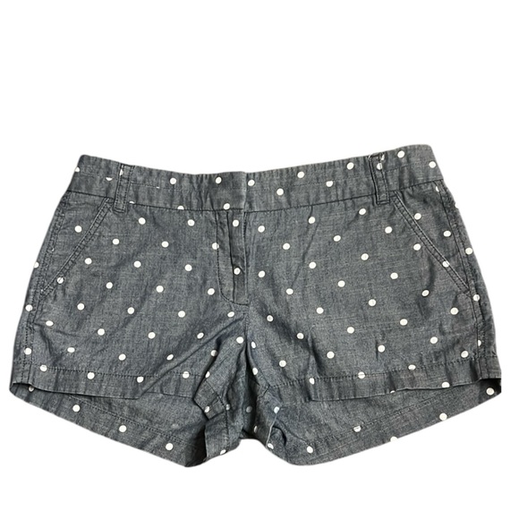 J. Crew Pants - Vintage J Crew City Fit Shorts Women’s Size 8 Blue Chambray With White Polka Dot